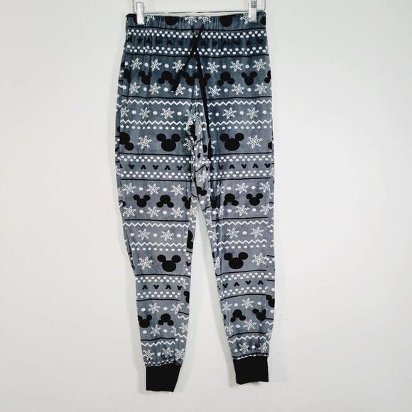 Disney Womens Mickey Mouse Snowflake Fleece Pajama Set Size X-Small Grey Black - Picture 4 of 16